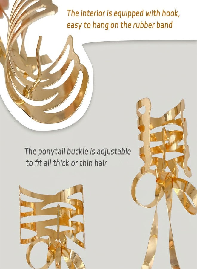 Ylapagne 2 PCS Bow Metal Hair Cuffs Fashionable Silver and Gold Metal Ponytail Cuffs Butterfly Bowknot Medium Irregular Hair Clips for Low Ponytail Holder - Image 5
